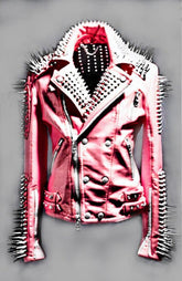 Blush Barricade Petal-Pink Punk Jacket with Bullet Spikes, Lapel Collar Studs & Six-Button Side Zip Hybrid